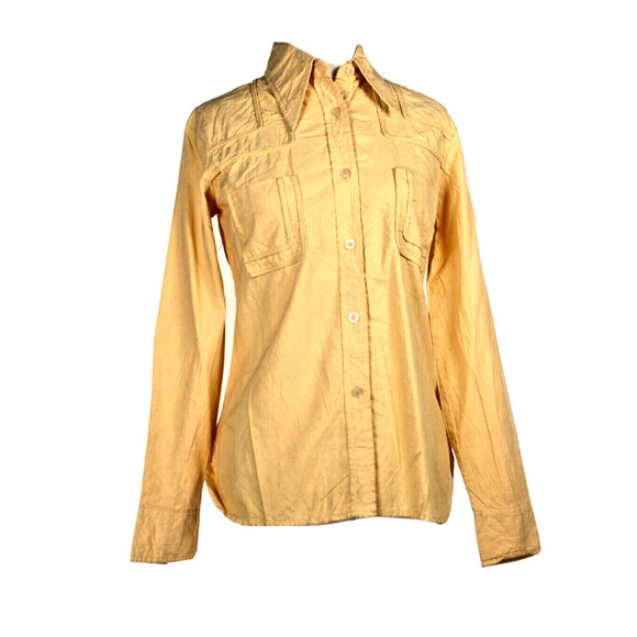Vintage 1970s Noodle Soup Shirt Blouse Button Down Yellow Fitted Sz S - Hey Viv - Picture 6 of 9